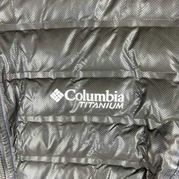 Columbia Titanium Womens Down Puffer Jacket Size Large Hooded Grey OutDry 700 - Picture 12 of 12